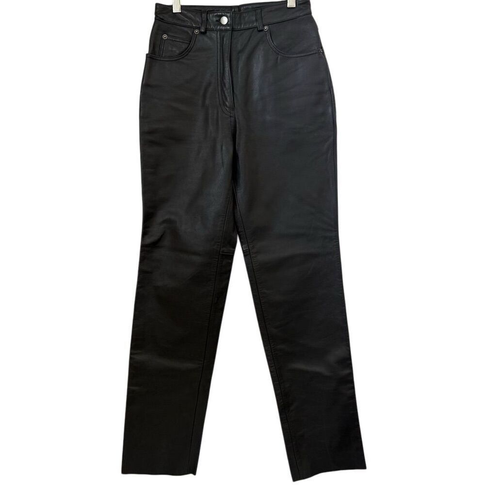 Frontier Leathers Womens Pants 8 Black Leather Straight Biker Office Date Night